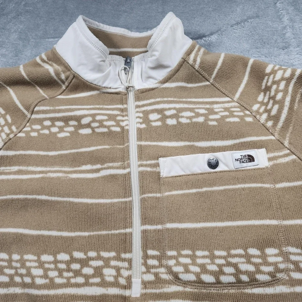 The North Face Gordon Lyons Sweater Mens Large Beige Stripe 1/4 Zip Fleece